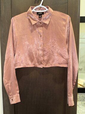 Just Polly New York Pink Satin Button-Up Crop Top Size M